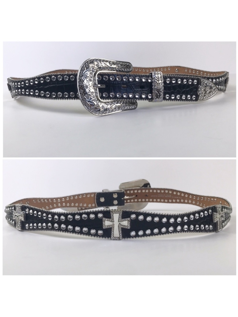 Blazin Roxx Black Croc Cross Rhinestone Western Belt Cowgirl Medium NWOT